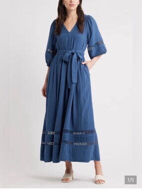 NWOT Caslon 100% cotton blue Maxi dress size 1X